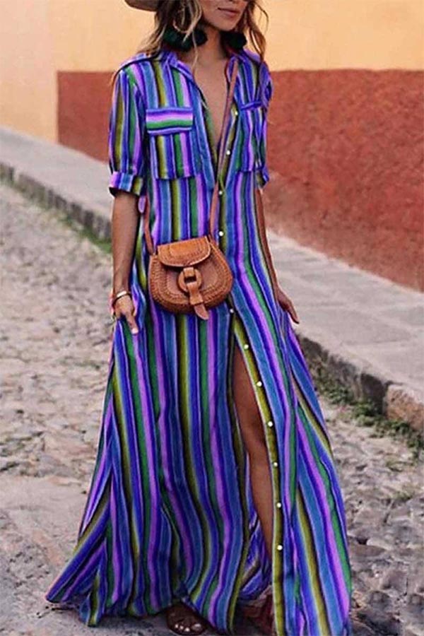 Joanne™ | Multicolored Stripes & Boho Style Long Dress