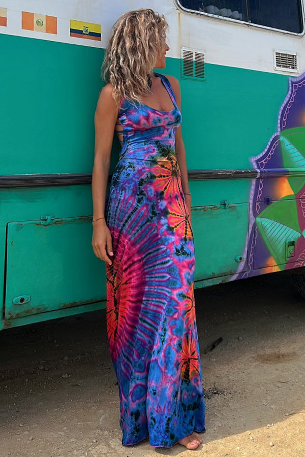 Joanne™ | Back Laces & Tie-Dye Pattern Long Dress (Built-in Bra)
