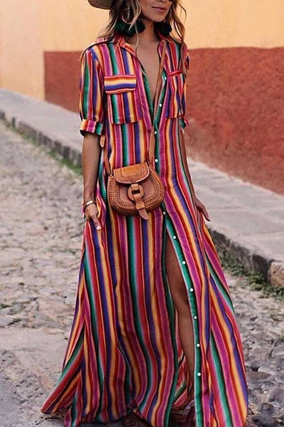 Joanne™ | Multicolored Stripes & Boho Style Long Dress
