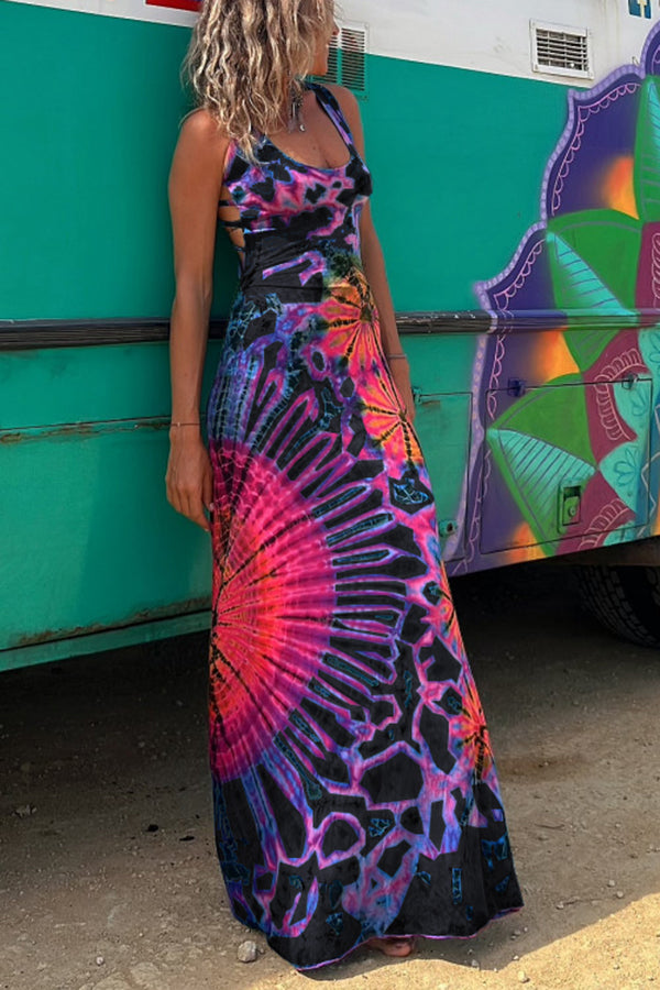 Joanne™ | Back Laces & Tie-Dye Pattern Long Dress (Built-in Bra)