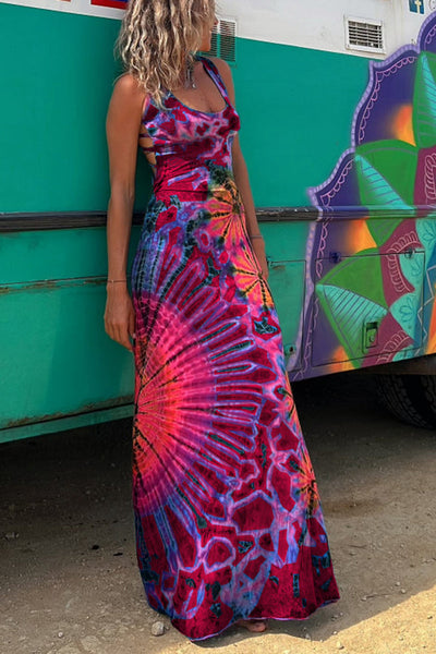 Joanne™ | Back Laces & Tie-Dye Pattern Long Dress (Built-in Bra)