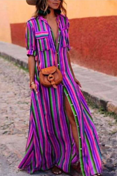 Joanne™ | Multicolored Stripes & Boho Style Long Dress