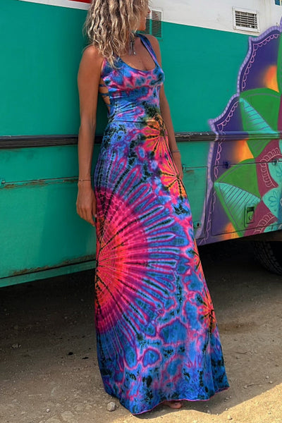 Joanne™ | Back Laces & Tie-Dye Pattern Long Dress (Built-in Bra)