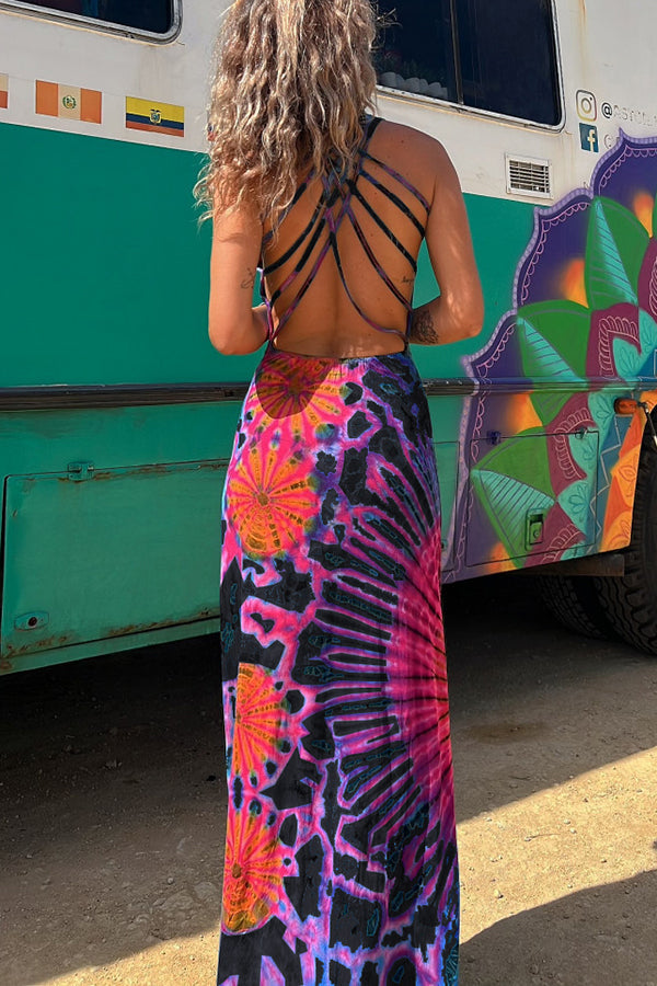 Joanne™ | Back Laces & Tie-Dye Pattern Long Dress (Built-in Bra)