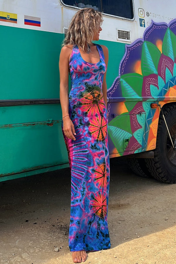 Joanne™ | Back Laces & Tie-Dye Pattern Long Dress (Built-in Bra)