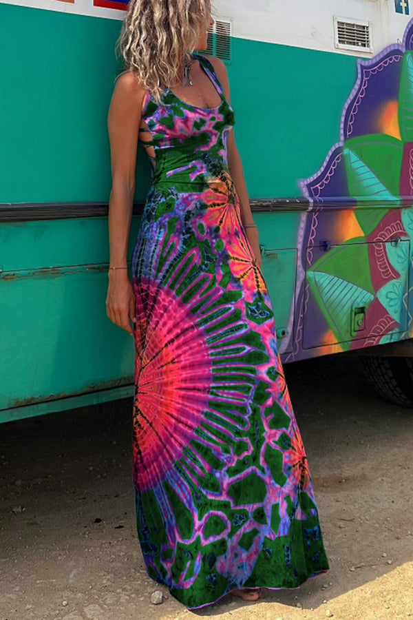Joanne™ | Back Laces & Tie-Dye Pattern Long Dress (Built-in Bra)