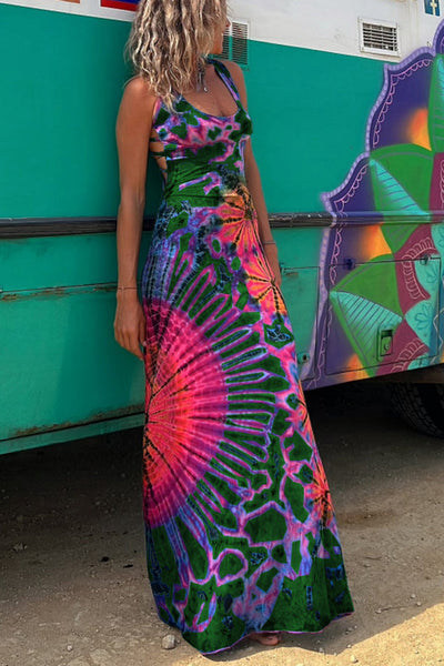 Joanne™ | Back Laces & Tie-Dye Pattern Long Dress (Built-in Bra)